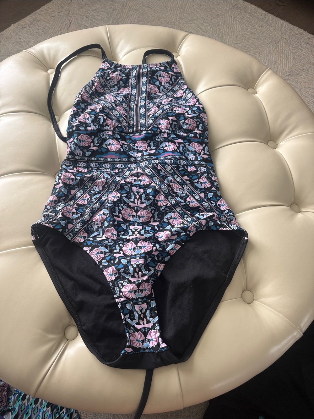Mossimo Supply Co. Black One-Piece Swimsuit with Pink & Blue Floral Print